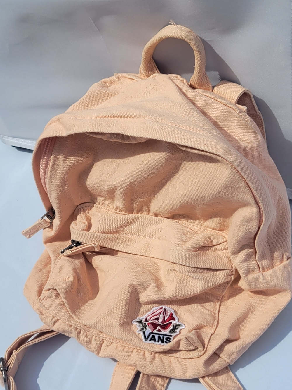Vans Light Peach Canvas Backpack with Rose Patch